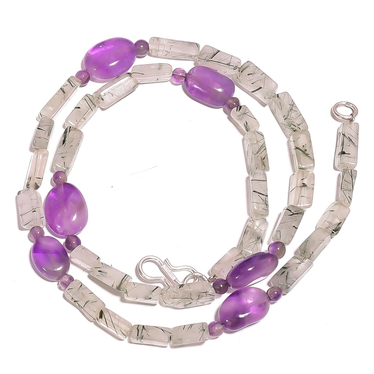 

Natural Green Rutile Quartz Amethyst Gemstone Smooth Beads Necklace 17 UB-3302 UB-3302