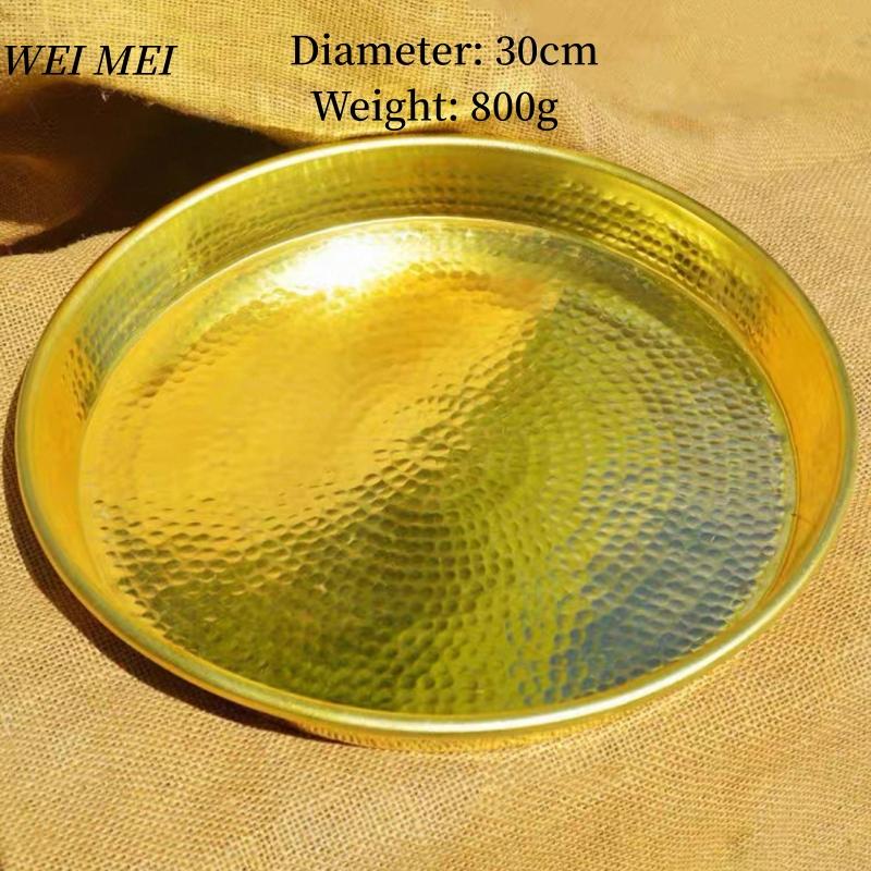 Multi-Functional Vintage Brass Fruit Platter,Handcrafted Hammer Texture Coffee Cup Tray Home Cheese Food Plate,Table Tableware