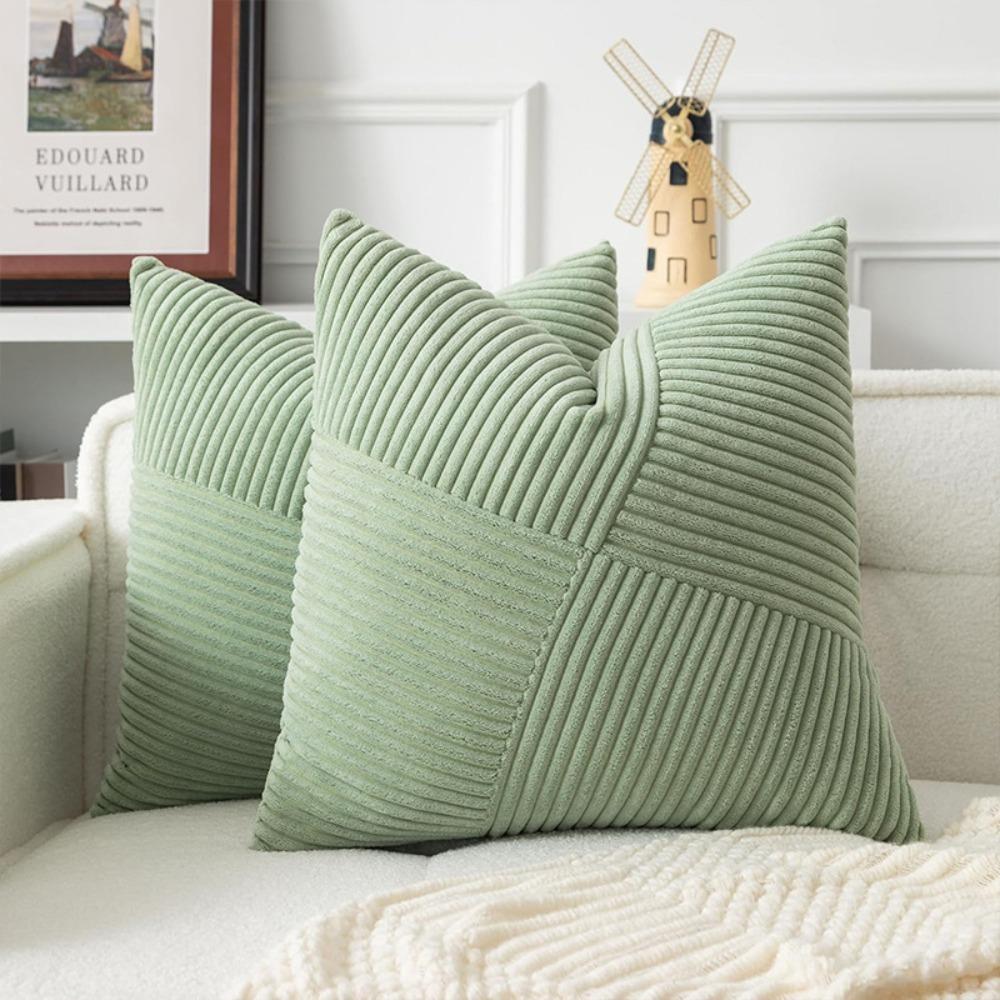 2 Pieces Windmill Design Splicing Cross Throw Pillow Cover Solid Color Corduroy Patchwork Cushion Cover Skin-friendly