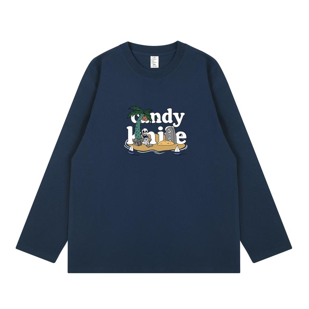 American Style Cute Cartoon Couple Long Sleeve T-Shirt, Pure Cotton, Trendy for Autumn and Winter.