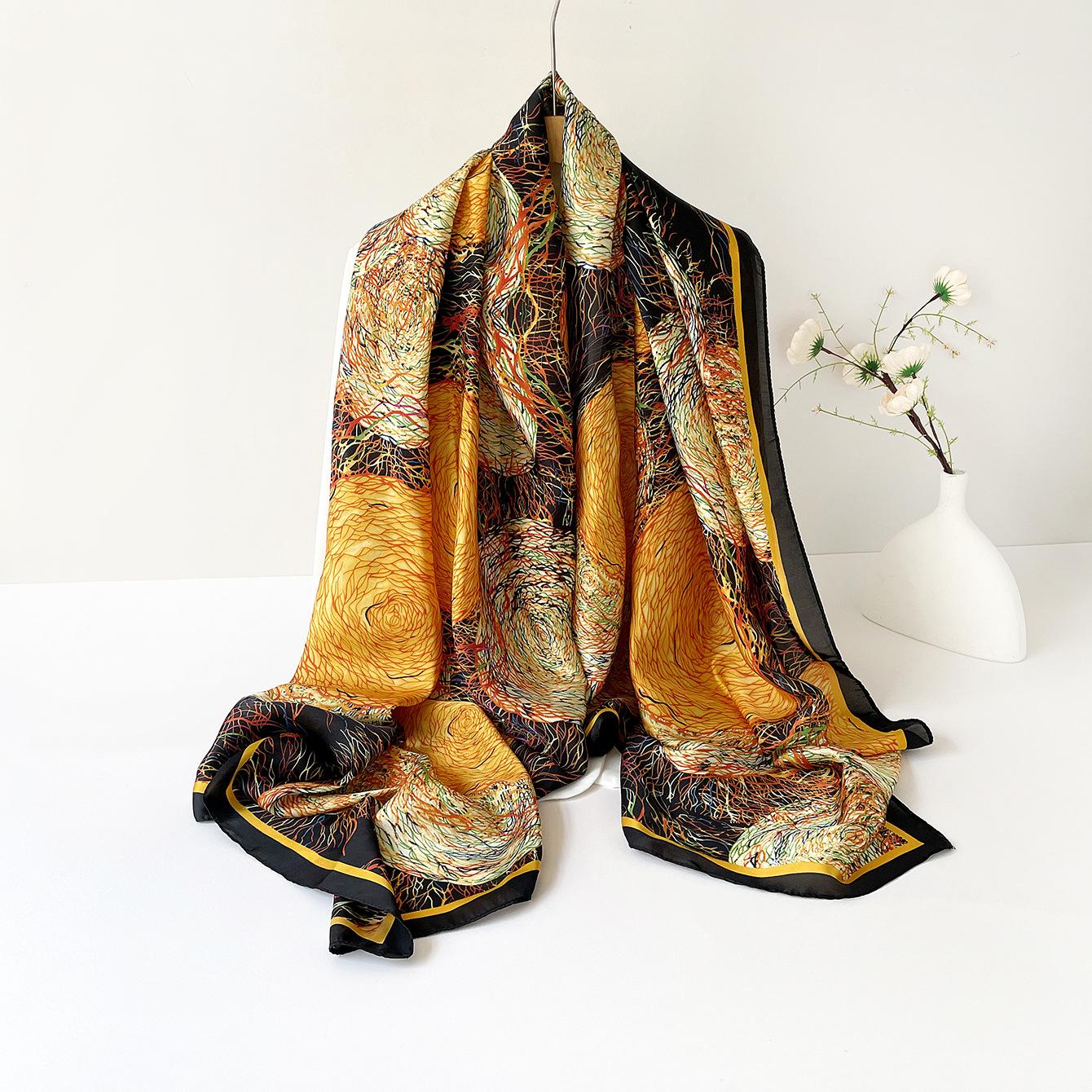 Spring new women s silk scarf Chinese style scarf sunscreen silk scarf female Internet celebrity summer and autumn shawl satin chiffon long scarf 180*90