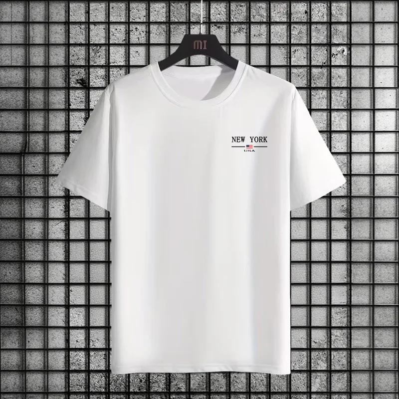 

2025 New Trendy Mens Tshirt High Quality 100 Cotton Oneck Short Sleeve Urban Casual Fashion Printed Tees Summer Cool Tops 4XL