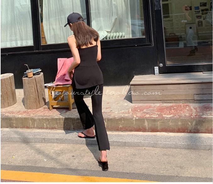 Same-Day Shipping: Cozy Korean Fashion Set – Soft Black Camisole + Relaxed Fit Long Pants