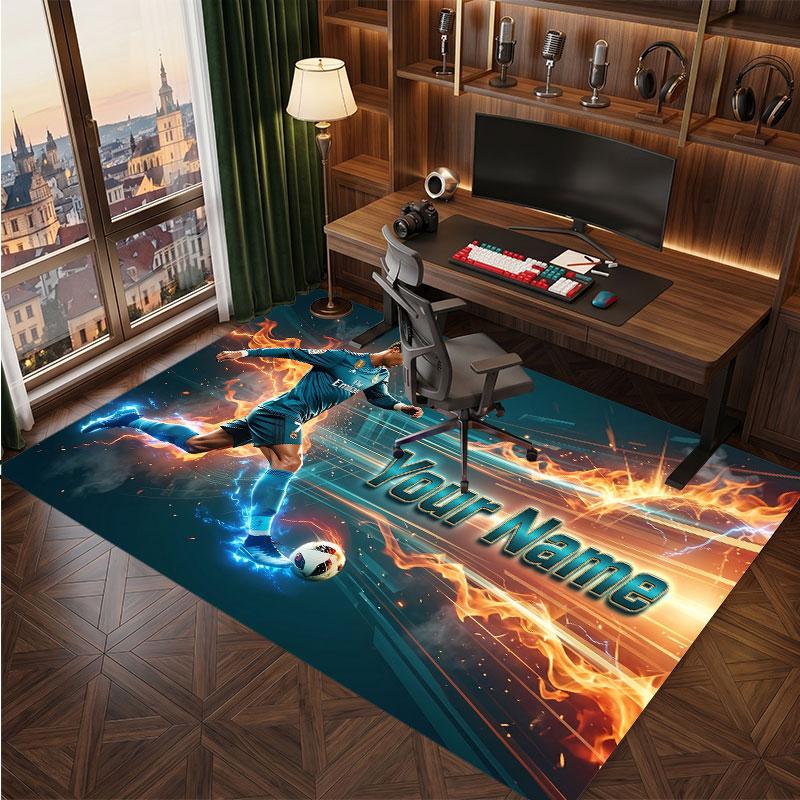 Cristiano Ronaldo Custom Crystal Velvet Rug, Personalized Name Text Print, Football Logo Soft Non‑Slip Floor Mat Home Decor Gift