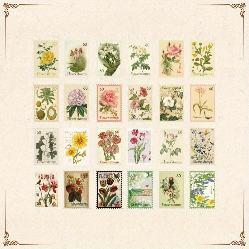 1pack/48pcs Stamps Stickers Retro Literary Decoration Material Diy Handbook Card Collage Landscaping Stickers Self-adhesive Sealing Stickers
