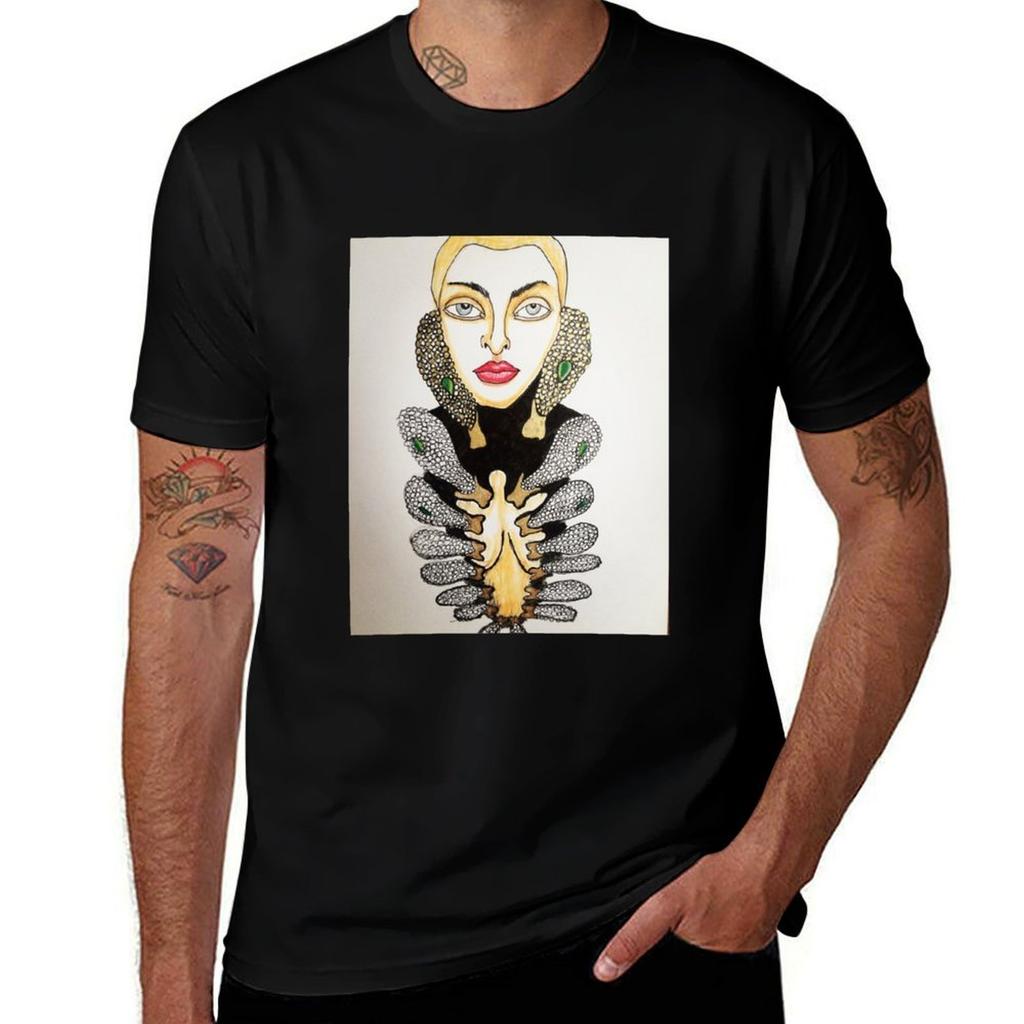Fashion Illustration Art Tshirt Avantgarde Luxury Style Black Cotton Short Sleeve Unisex Casual Tee Unisex Unisex Y2k Streetwear