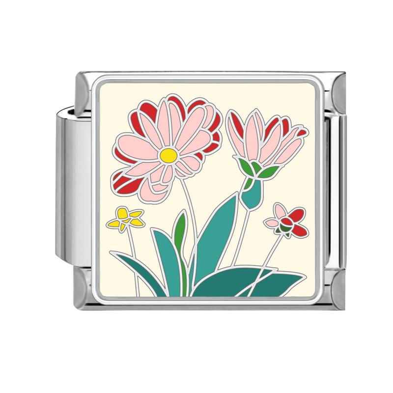 Summer Colorful Flowers Sweet Daisy Rose Tulip Italian Charm Links Fit 9mm Bracelet Stainless Steel Women DIY Making Gifts