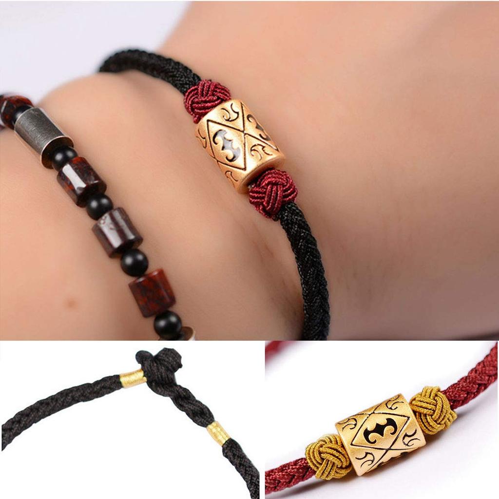 Deelfel Simple Black S999 Pure Silver Black String Braided Asian Ethnic Design Women's Bracelet, Gold, Bracelet, Chain, Bracelet, Totem, Cylinder,