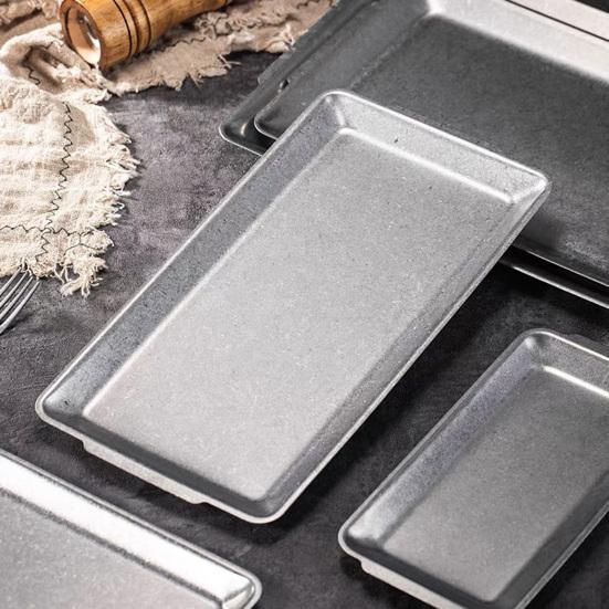 Vintage Stainless Steel Rectangular Tray Retro Industrial BBQ Platter with Double Handles Large Heavy Duty Serving Dish for