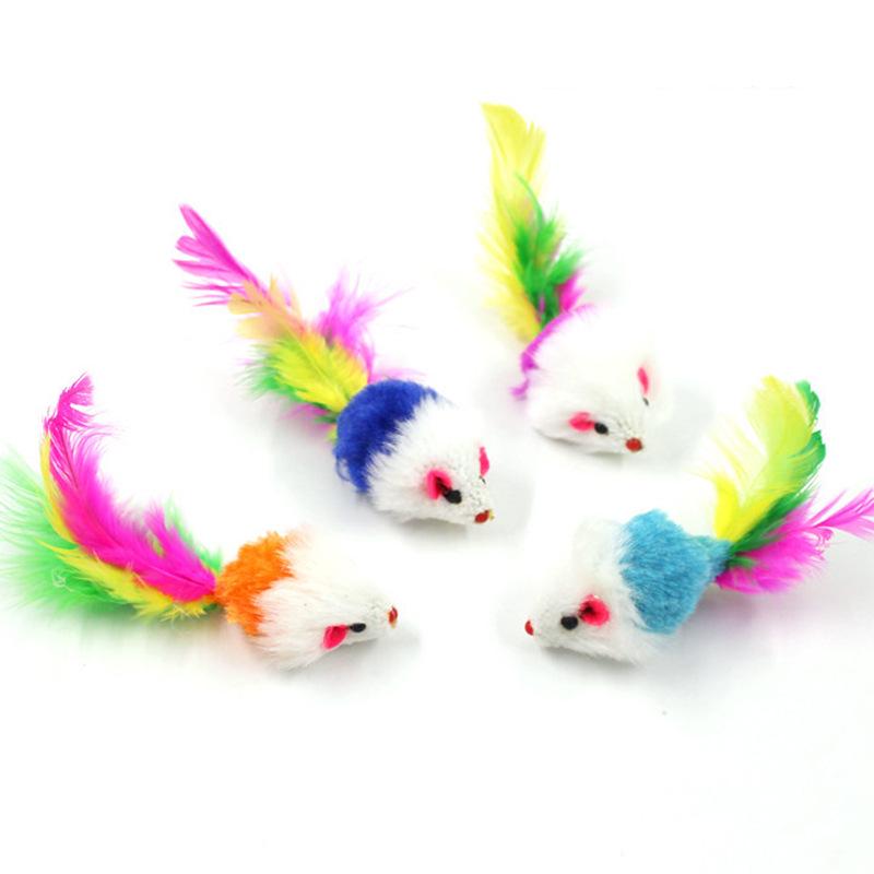 

Plush Mouse with Sound & Colorful Feathers - Interactive Cat Teasing Toy