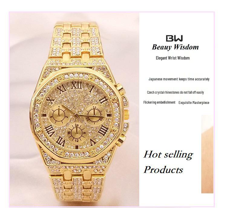 **Relógio de Pulso Bracelete Três Olhares BW Novo Prata Rosa Imitação Diamante**