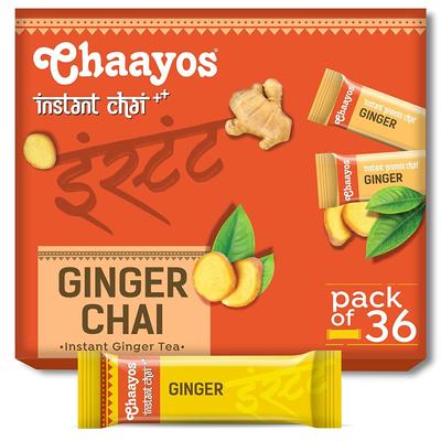 Chaayos Instant Tea Premix - Ginger - Regular Sugar (14g * 36 Sachets) (Makes 100 Ml) | Ginger Tea | Adrak Chai | 1 Min Tea | Masala Ginger Tea Powder