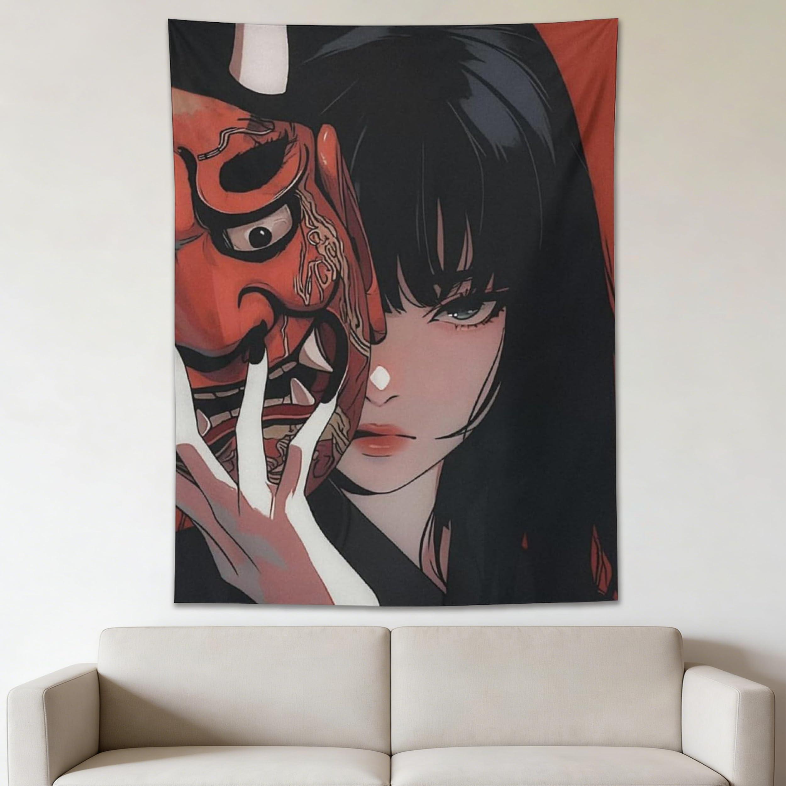 

VIKAMA Aesthetic Japanese Anime Maiden Samurai Tapestry for Bedroom Living Room or Dormitory Wall Hanging Home Decor 74x94cm(29x37in)