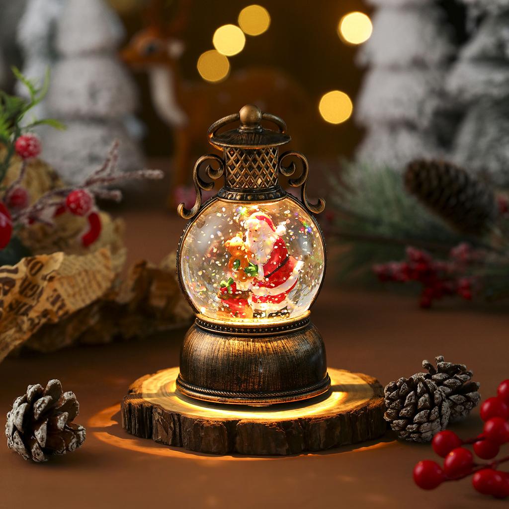 Christmas Gift Snow Globe Light with Music/Handle/Resin Figurine Holiday Decoration Table Lantern Ornaments