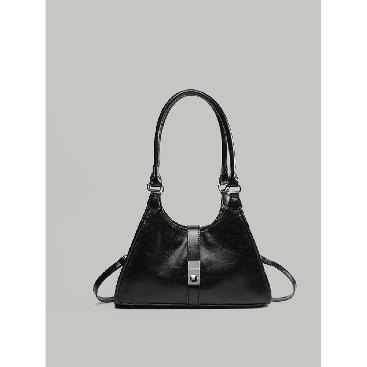 High-end fashion minimalist handbag with oil wax leather texture, 2025 new niche design crossbody bag чёрный