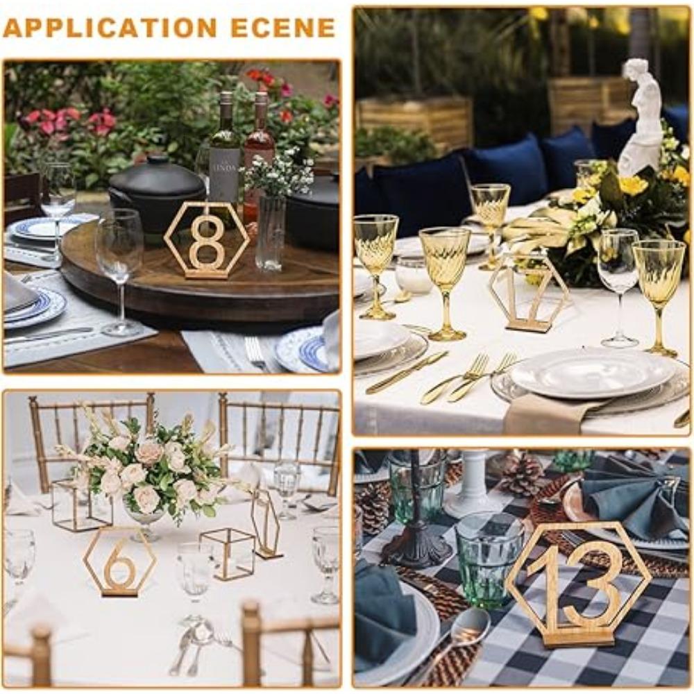 Wooden Table Numbers 1-10/1-20 Wedding Table Numbers Card with Holder Base Hollow Out Wood Table Numbers for Wedding Party Event Catering Decoration