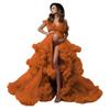 Off-Shoulder High Waist Maternity Gown with Front Slit and Puffy Tulle Skirt
