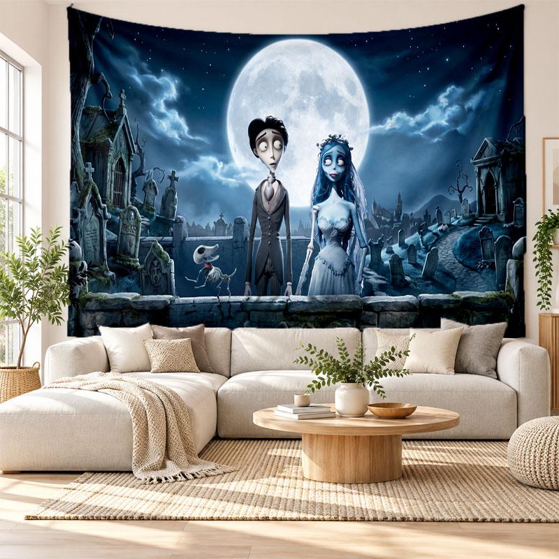 Corpse Bride Emily Victor Wandteppich Heimdekoration Hängendes Stoffkunst-Hintergrundteppich für Schlafzimmer