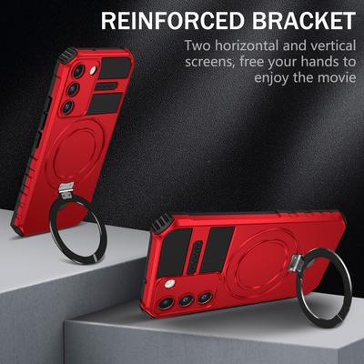 For Samsung Galaxy S22 5G Magnetic Case PC+TPU Phone Case Magnetic Finger Grip Kickstand Cover