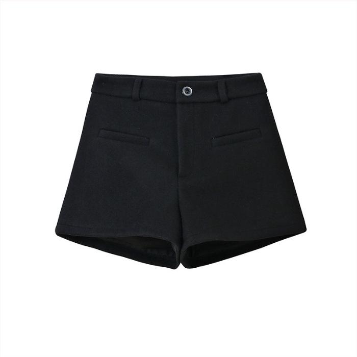 

Black Woolen High-Waisted A-Line Shorts for Women - Autumn/Winter 2026 Korean-Style Bootcut Hot Girl Outerwear M