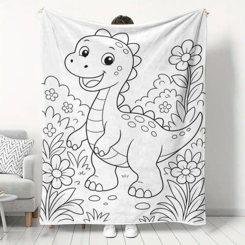 1pc Cute Little Dinosaur Print Flannel Blanket, Home Decor Soft Warm Nap Cover, Office Air Conditioning Blanket, Home Sofa Movie Blanket, Birthday Gif