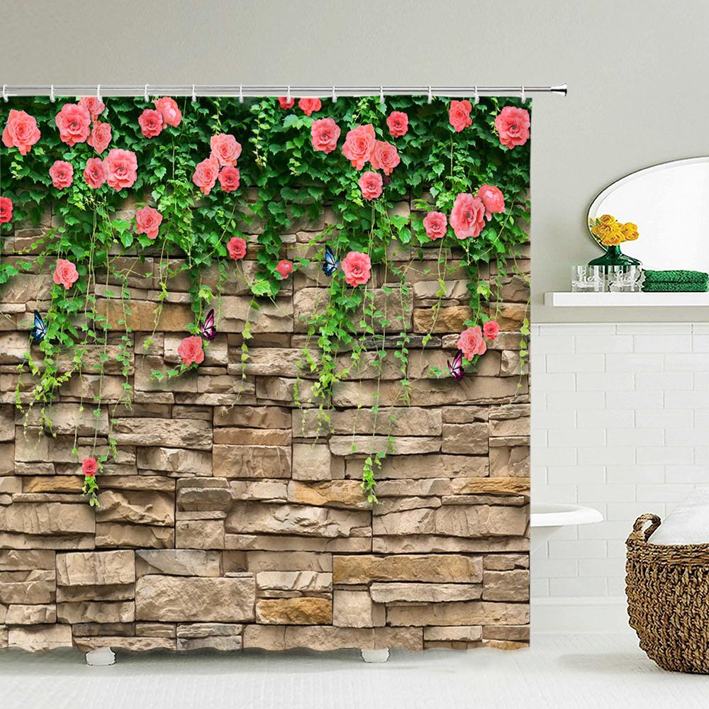 3D Waterproof Fabric Polyester Shower Curtains Patio Flower Wall Landscape Bathroom Curtains With Hooks Bathtub Decor Screen