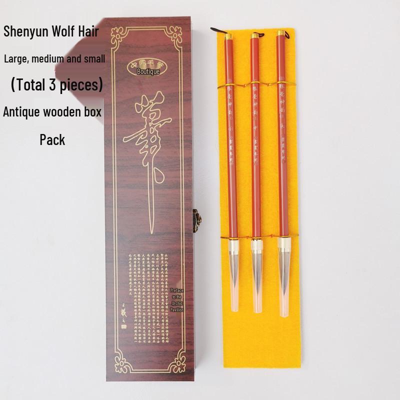 Grey Tail Divine Charm: Professional Brush Set - Mixed Wolf, Sheep & Pure Wolf Hair for Regular Script Practice