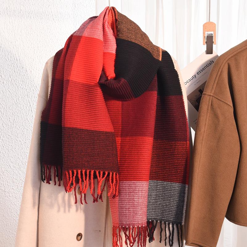 Scarf women's winter new imitation cashmere knitted color matching shawl trendy thickened warm versatile long scarf