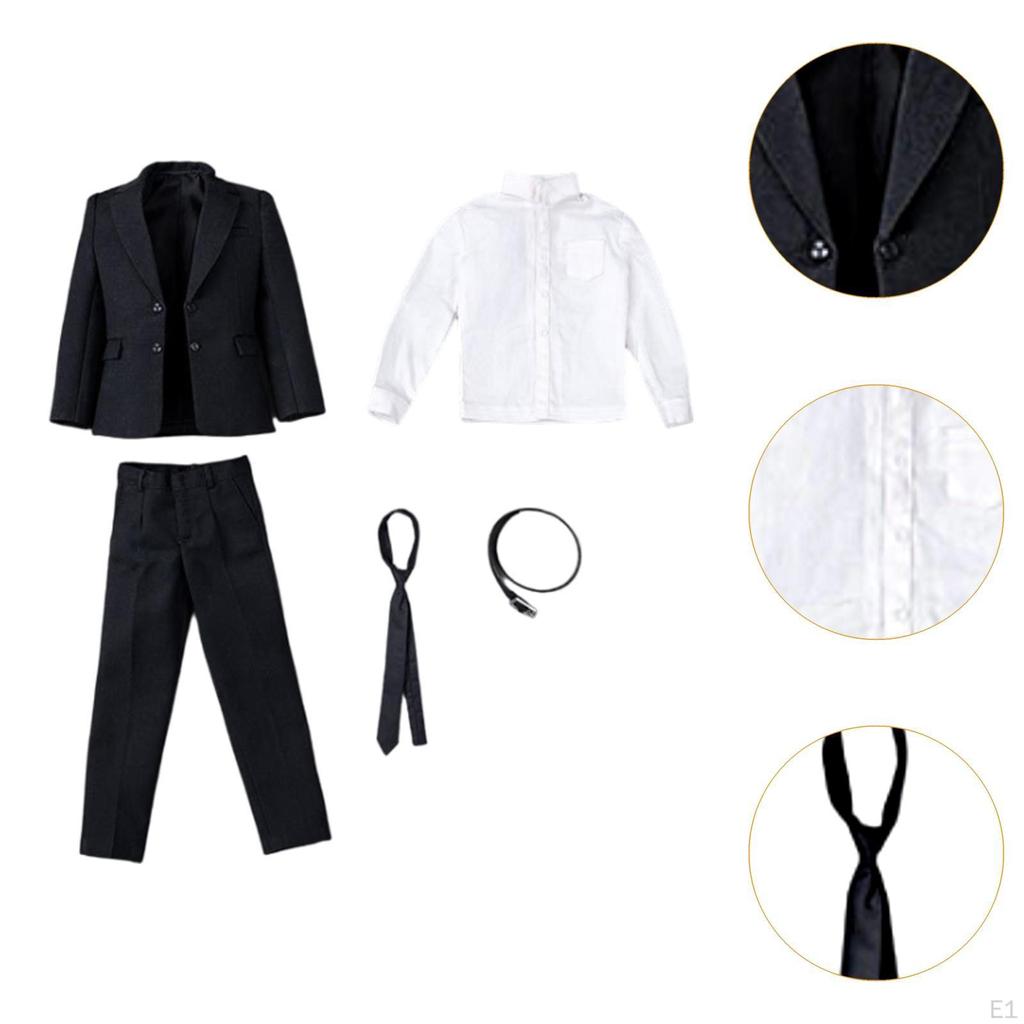 1:6 Formal Suit Long Sleeve Top Uniform Stylish Retro Uniforms Jacket Pants Set with Tie for 12
