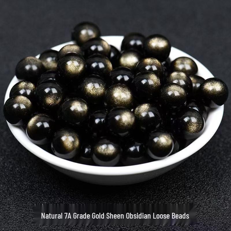 Double Golden Sheen Black Obsidian Beads Bracelet - DIY Handmade Crystal Accessories