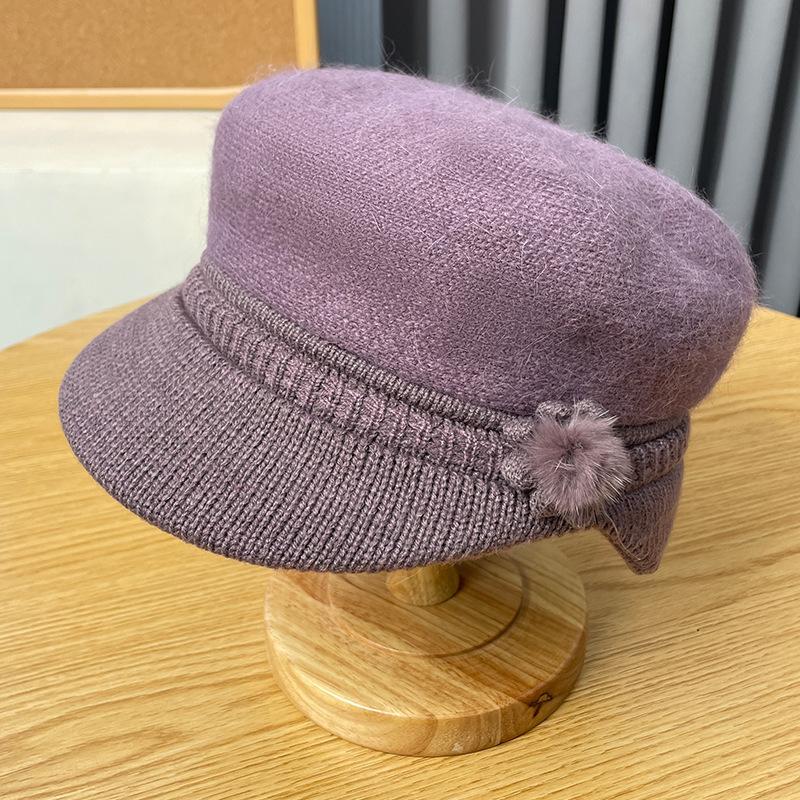 Rabbit Fur Fisherman Hat for Women, Winter Warm Pullover Knitted Hat for the Elderly, Cold-proof Mom Hat, Sun-shading Duckbill Cap