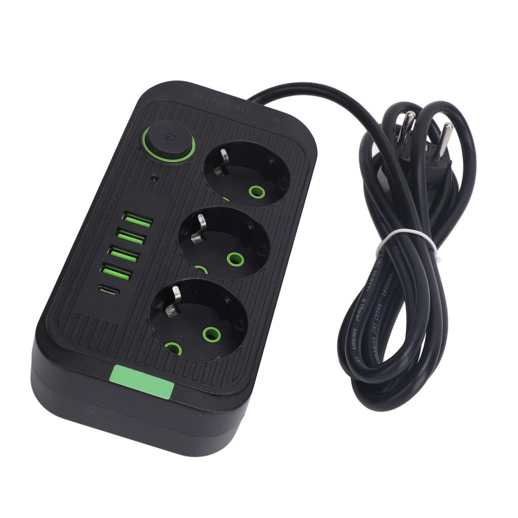 Prelungitor European 3 Prize 4 USB 1 Port Tip C Montabil pe Perete Extensor Priză Electrică cu 2m