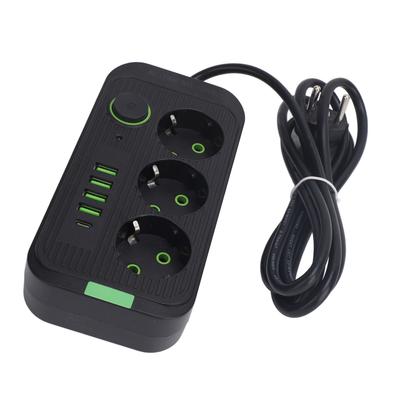 Europäische Steckdosenleiste 3 Steckdosen 4 USB 1 Typ-C-Anschluss Wandmontierbarer Stromverteiler mit 2m Kabel