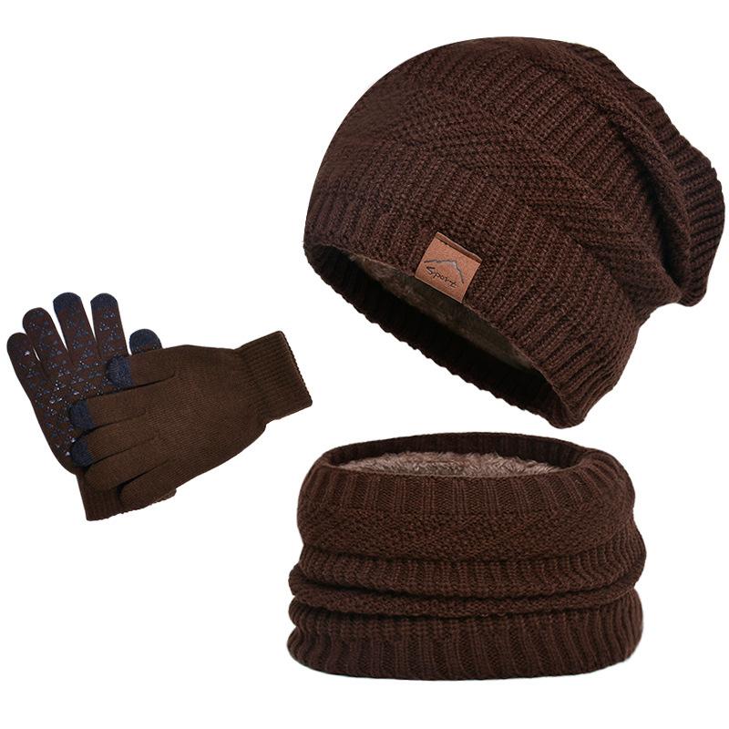 Knitted Hat Men's Winter Fleece-lined Warm Hat Scarf