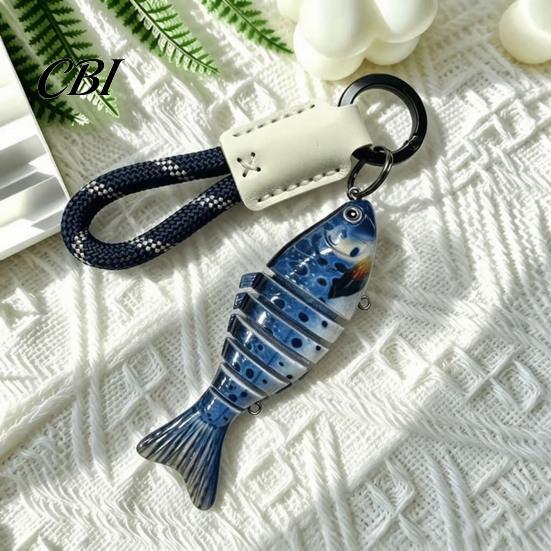 Car Key Pendant Multi-jointed Fishing Lure Keychain, Artificial Swimbait Ring with Braided Rope, Tackle Bag Charm Vintage Fish Keychain Charm,