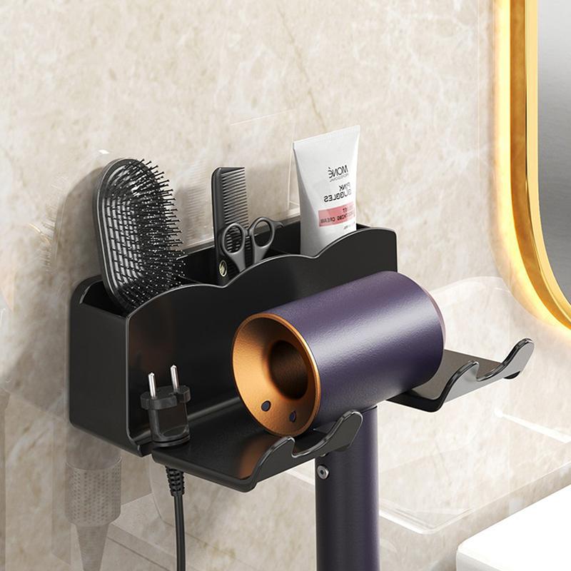 

Настенная стойка для фена для ванной комнаты, вешалка для фена, стойка для хранения фена, домашний органайзер, аксессуары для ванной комнаты чёрный