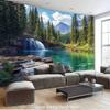 Mountain Lake Waterfall Tapestry - Realistic Evergreen Forest & Cascading Falls Wallpaper, Self-Adhesive Backdrop for Living Roo