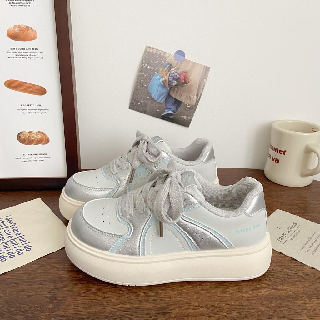Milk White Platform White Shoes Female Ugly Cute Autumn New Chic Niche Breathable Board Shoes Sports Bread Shoes