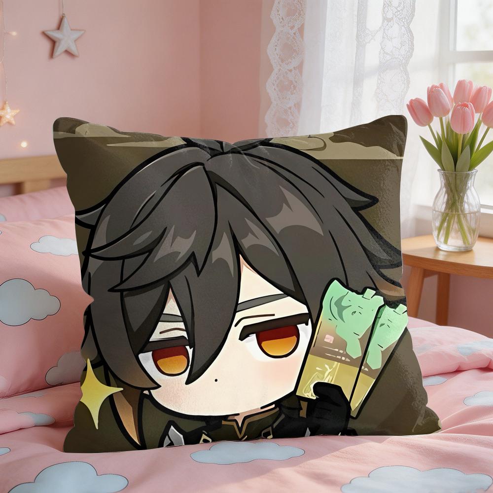 Zhongli Cute Genshin Impact Cushion Cover Square Short Plush Pillow Case Living Room Sofa Home Decor Funda X