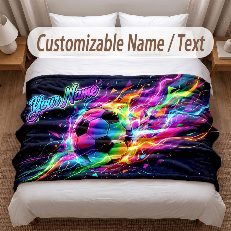 Soccer Theme Soft Blanket Personalized Custom Name Text Print Warm Blanket Home Sofa Bedroom Decor