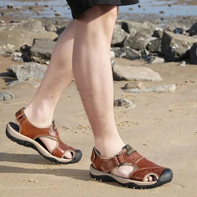 Fashion Breathable Shoes for Men Non-slip Beach Genuine Leather Adult Trend 2025 Stylish Styles Color New Summer Low Price Man Sandals