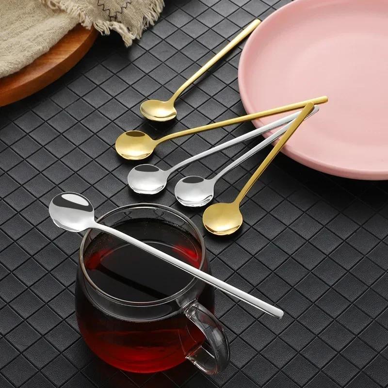 Cute Long Handle Spoons Stainless Steel Golden Coffee Spoon Dessert Ice Cream Spoon Kitchen Food Tableware Dinner Set Wedding