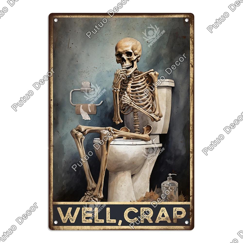 Putuo Decor Restroom Retro Tin Sign Vintage Bathroom Plaque Metal Plates Wall Art Posters Decoration for Toilet Iron Paintings