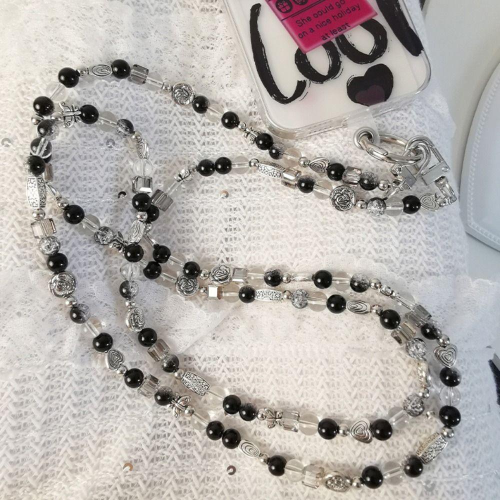 

Bag Chain Beaded Crossbody Phone Chain Love Heart Phone Neck Straps Earphone Case Strap чорний