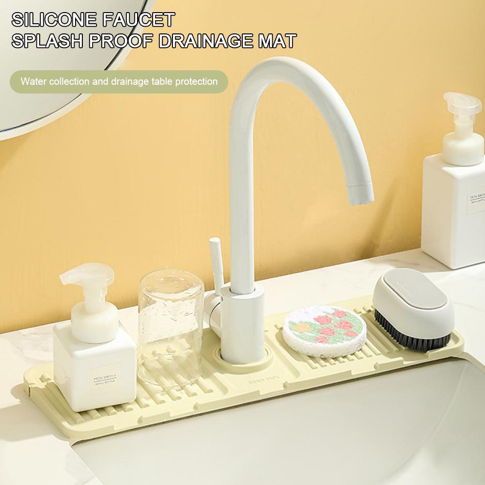 Silicone Draining Mat Silicone Faucet Splash Guard Silicone Sink Organizer Sponge Holder for Kitchen Countertop and Bathroom