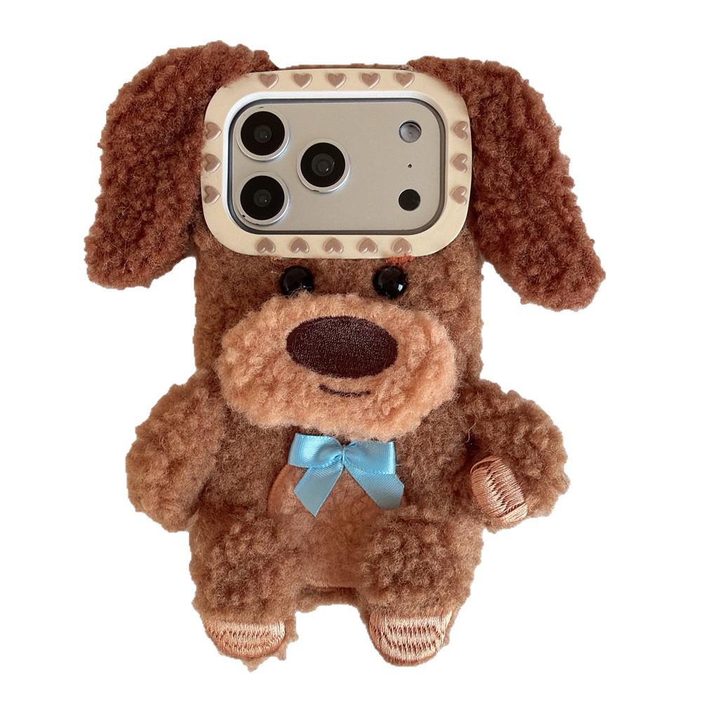 Plush Brown Puppy iPhone 14/13 Pro Max Case - Anti-Fall Protection