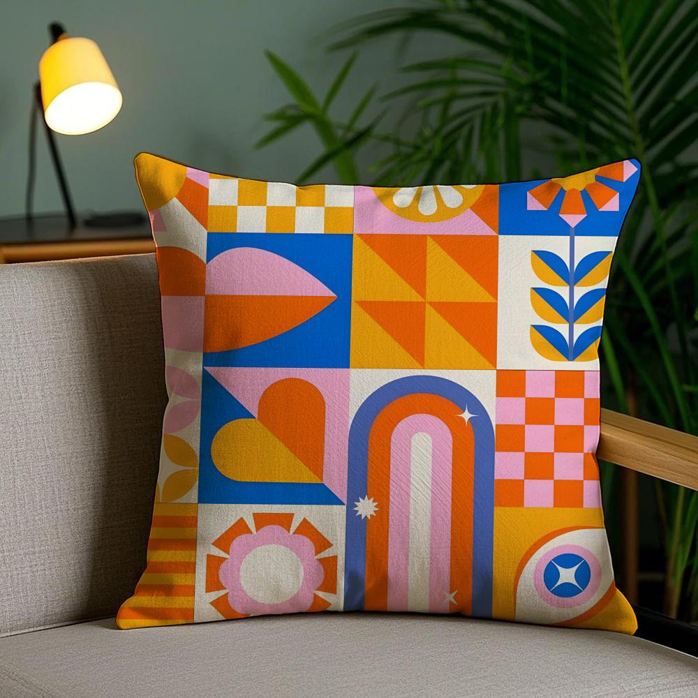 Geometric Patterns Cushion Cover Soft Short Plush Double-Sided Printing Home Decor Machine Washable Pillow Case Gift