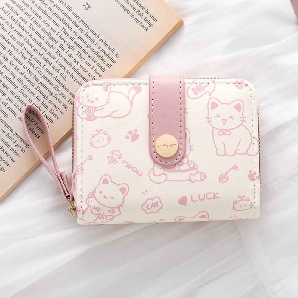 

Waterproof Cute Cat Girls Wallet Pu Zipper Wallets Key Storage Short Student Money Bag Shopping червоний