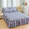 Double Layers Bed Skirt Non-slip Mattress Cover Protector Flower Printed Princess Bed Skirt Bedspread Bed Cover Bedsheet Decor