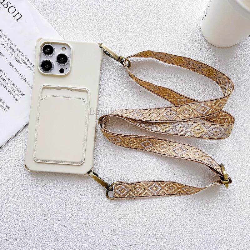 Vintage Strap Case For iPhone 16 14 11 12 Mini 13 Pro Max X XS 7 8 15 Plus Crossbody Lanyard Neck Cord Silicone Card Slot Cover